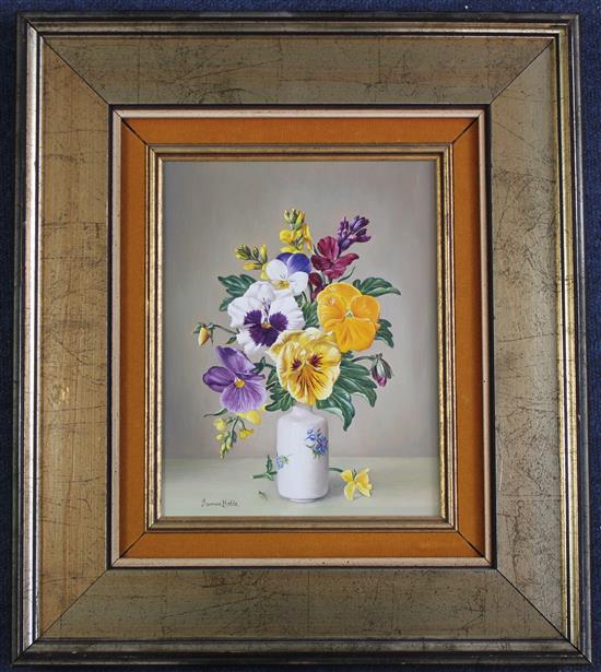 James Noble (1919-1989) Pansies and Wallflowers, 10 x 8in.